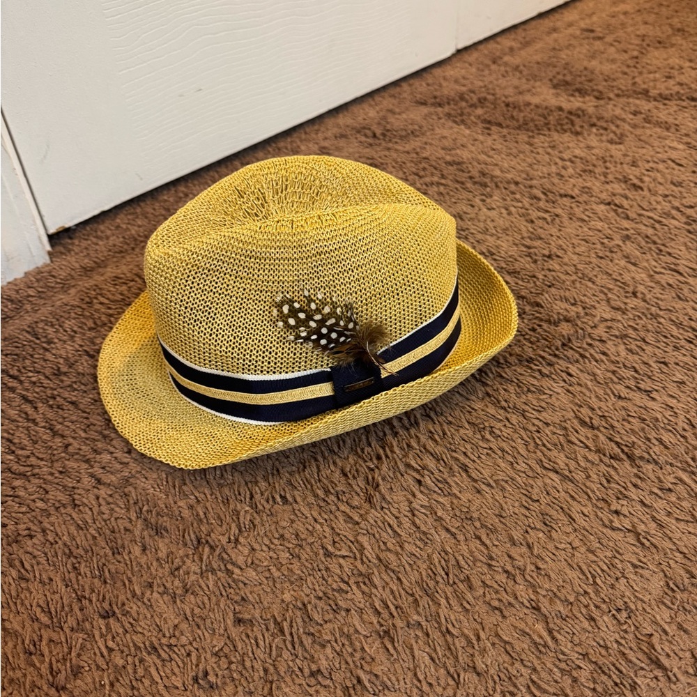 Siggi Straw Sun Hat Beige Tan Fedora Feathers Outdoor Beach
